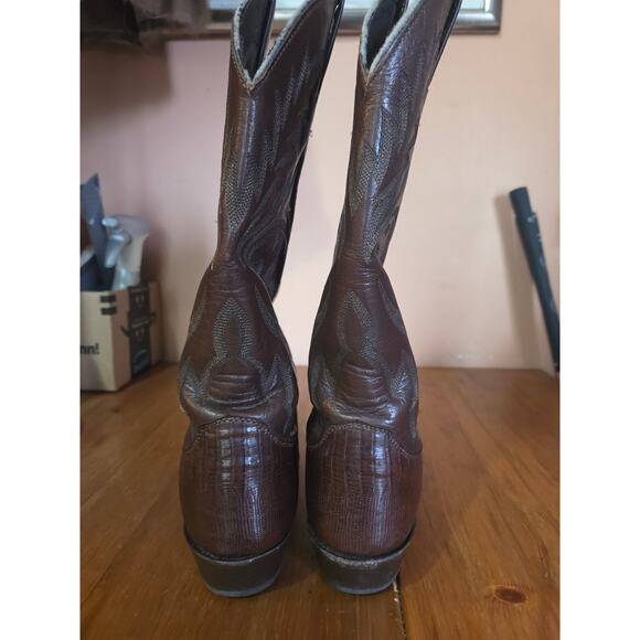 Justin Iguana Lizard And Leather Womens Cowboy Boots Chocolate Size 8B Roundtoe - Picture 4 of 7